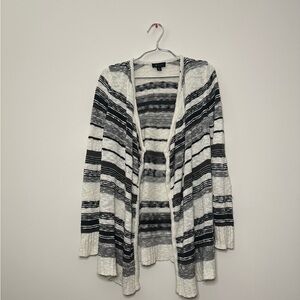 AB Studio Black and White Striped Open Front Cozy Cardigan Sweater Size S